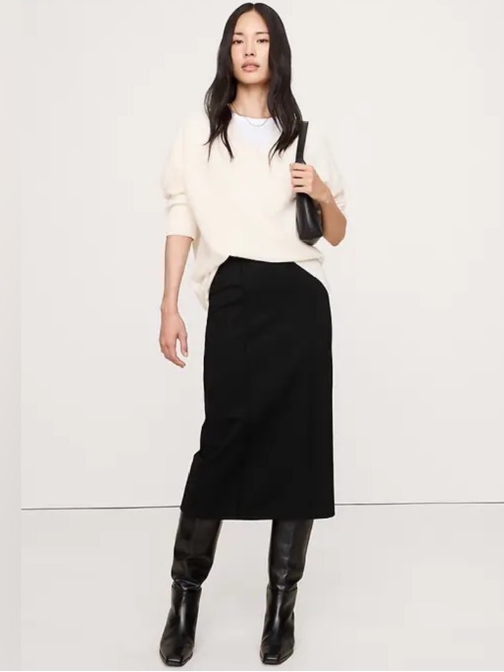 Banana Republic NWT Black Scuba Knit Midi Pencil Skirt Size SMALL